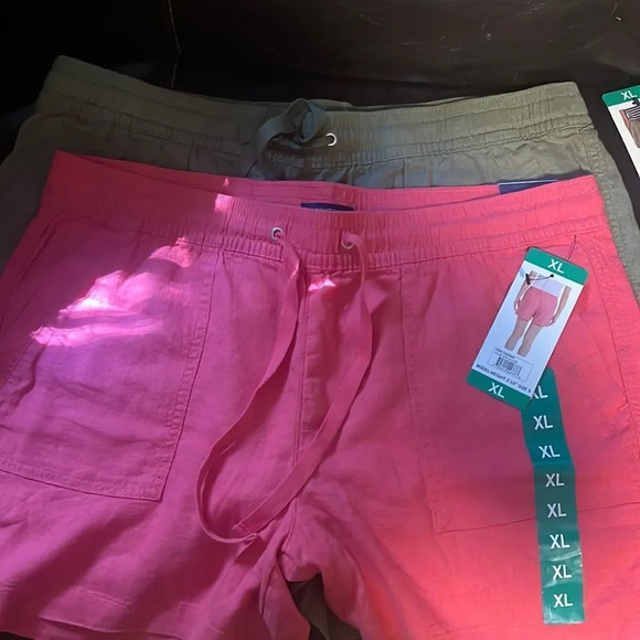 Nautica Ladies' Linen Blend Short 2 pair Pink and Green - Picture 1 of 12